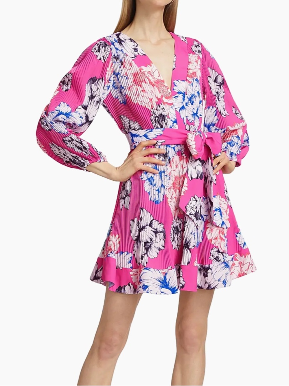 MILLY NWT Liv petals pleated bloom belted mini fit & flare dress sz 2